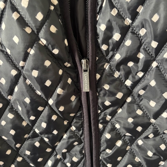 Lands' End Black Quilted Jacket with Cream Dot Pattern - Picture 2 of 9